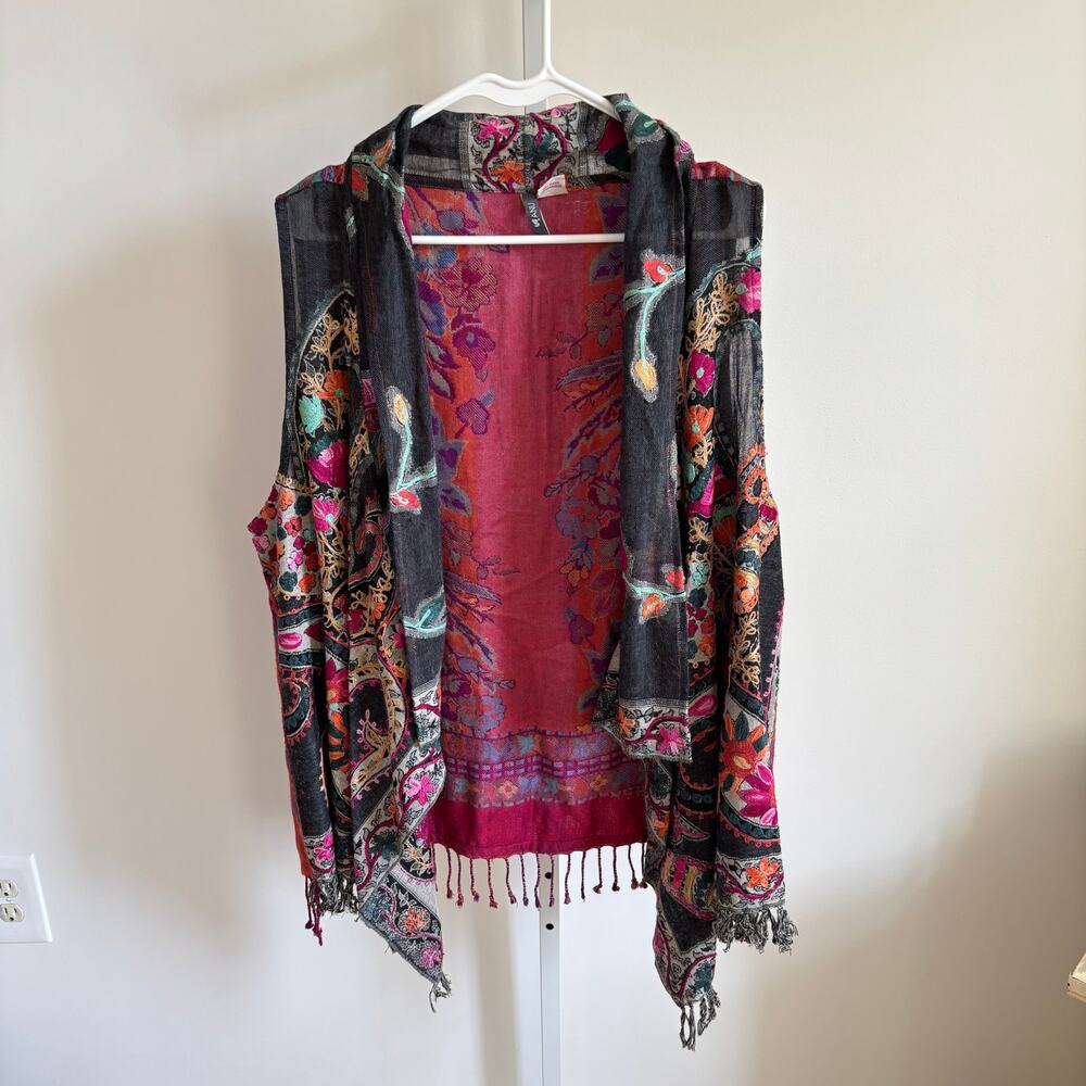 Anu NWOT Women's Bohemian Open Front Vest Vibrant Floral Size XL